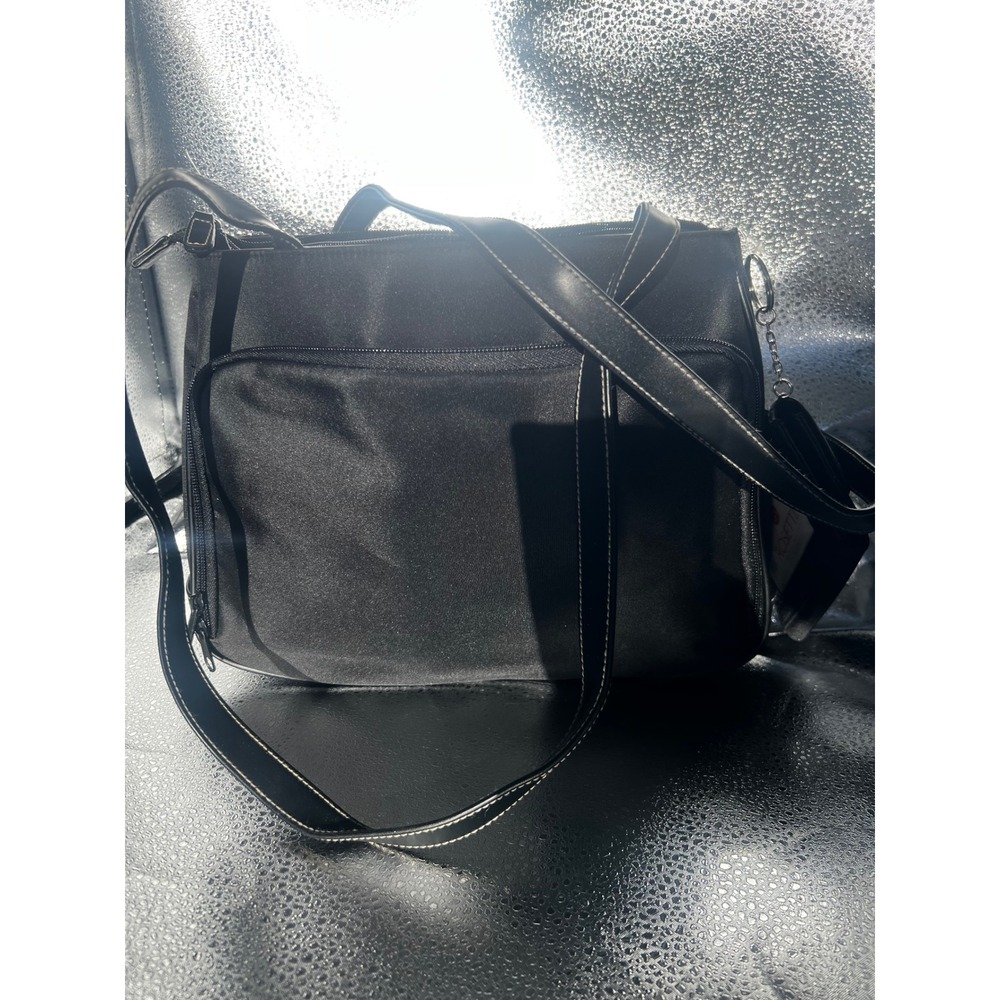 Rosetti Black Nylon Shoulder Bag Handbag Front Pocket Topstitch NWT - Picture 2 of 5